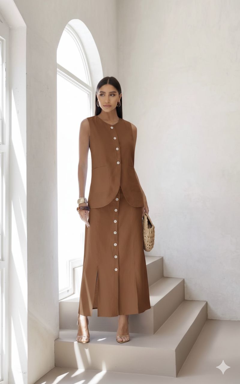 SAIA DE LINHO COM BOTÕES E FENDA